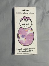 Little Sleepies Sienna  s Unicorns swaddle and headband set NIB