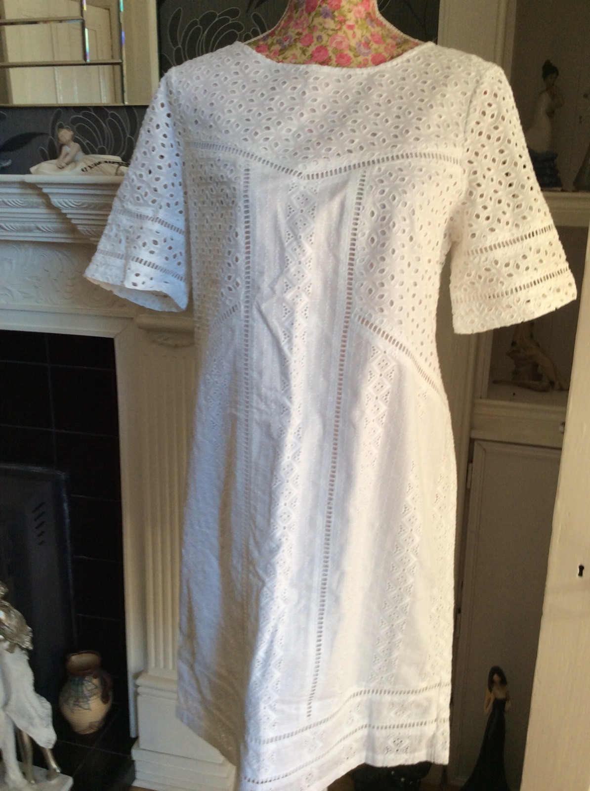 Very Rare Monsoon Rosalie White Cotton Dress S 8 P… Gem