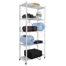 5 Tier Metal Rack Free Standing Shelving Unit Heavy Duty Storage Wheel