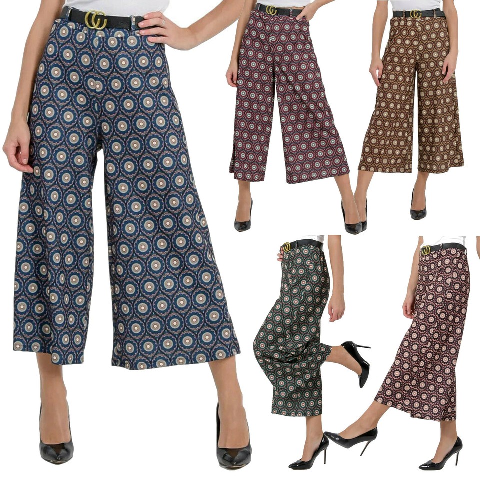Pantalon Femme Style Palazzo évasé – Coupe Large, Haute Taille – En Polyester/élasthanne – Tailles 8 à 14