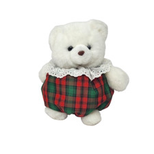 8" VINTAGE RUSS BERRIE HOLLY CHRISTMAS TEDDY BEAR RED GREEN STUFFED ANIMAL PLUSH