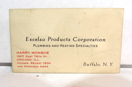 Harry Monroe Excelso Products Corp Buffalo NY Chicago IL Business Card c. 1920