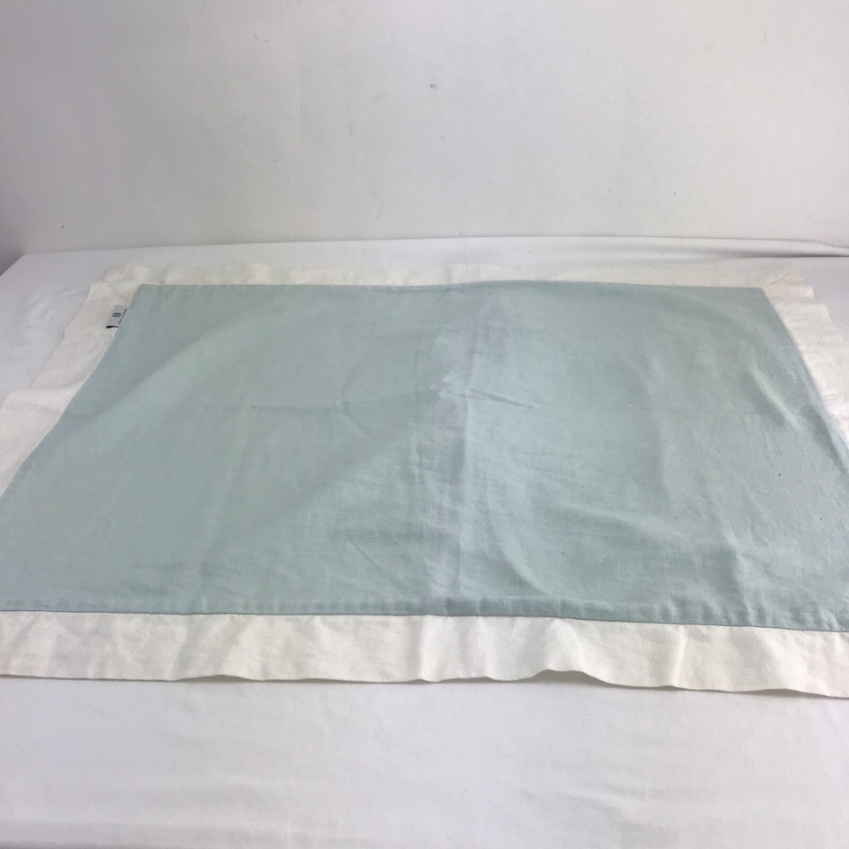 VILLA LUGANO Blue & White Linen Blend Set of Two Standard/ Queen Pillow