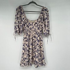 Urban Outfitters Violette Smocked Mini Dress Women's Size S Beige Purple Floral