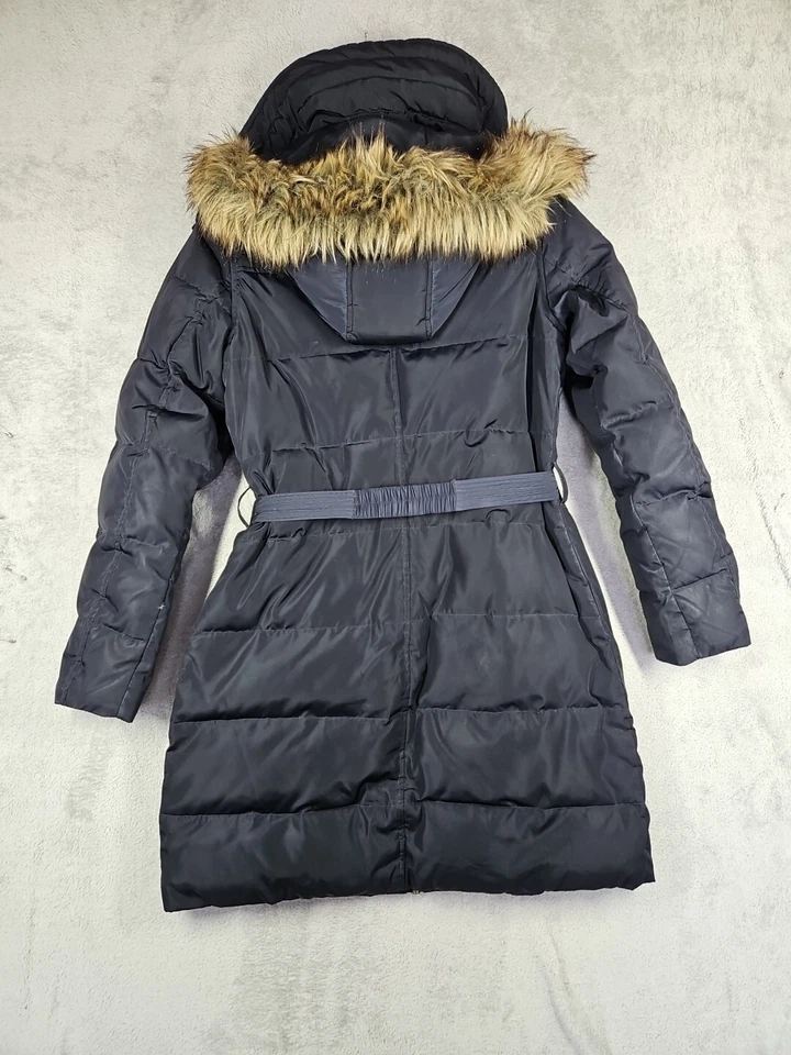 MICHAEL KORS женщина искусственного меха отделки капюшон вниз пуховик подпоясанный пальто парка Sz S Dk синий - Изображение 2 из 4