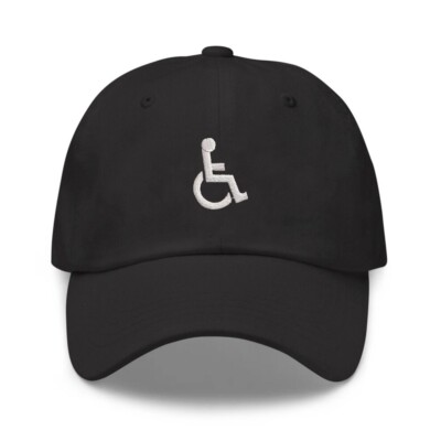 Handicap accessible icon wheelchair symbol embroidered black cotton cap hat