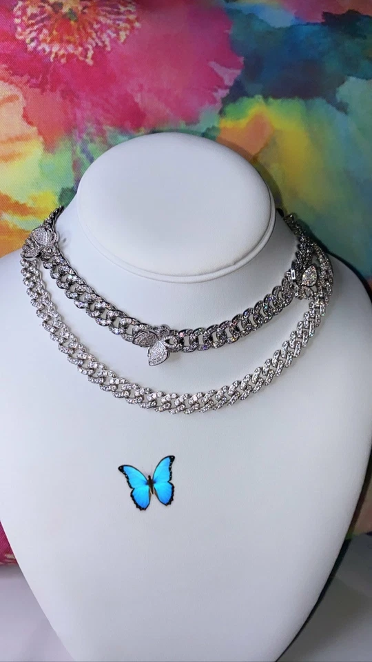 Juego de 2 piezas gargantilla de tenis mariposa cubana dorada, collar mariposa tenis circonita, Foto 3 de 4