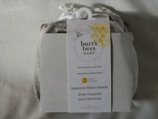 Burts Bees Baby Bassinet Fitted Sheets Organic 2 Pk White Grey Heather Jersey