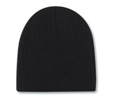 Acrylic Knit Cable 8'' Beanie - Black