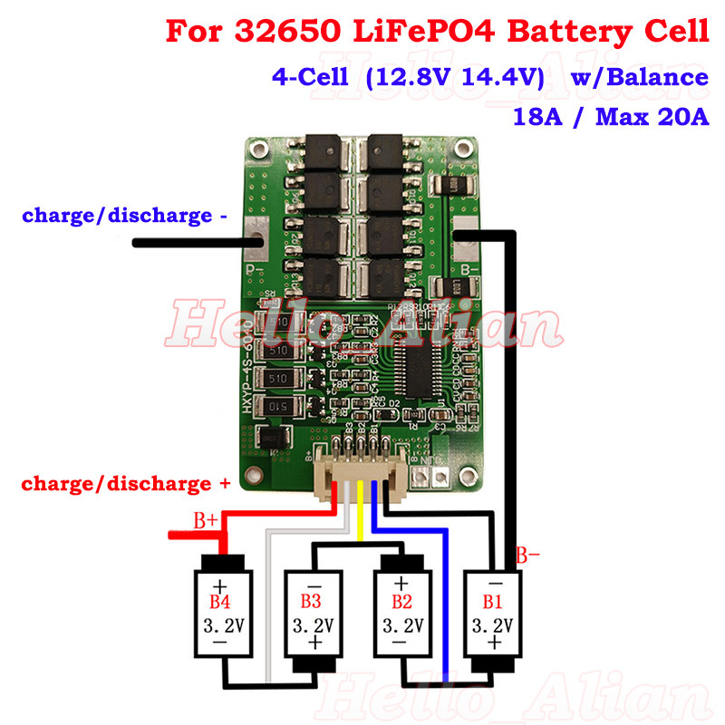 4S 20A w/ Balance LiFePo4 LiFe 32650 Battery BMS