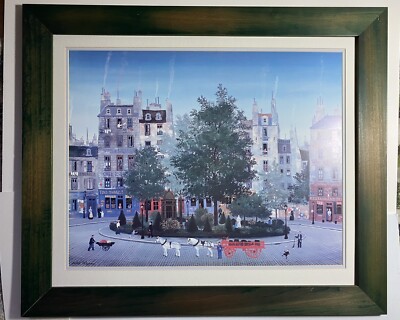 Vintage Print From French Artist Michel Delacroix of Street Scene