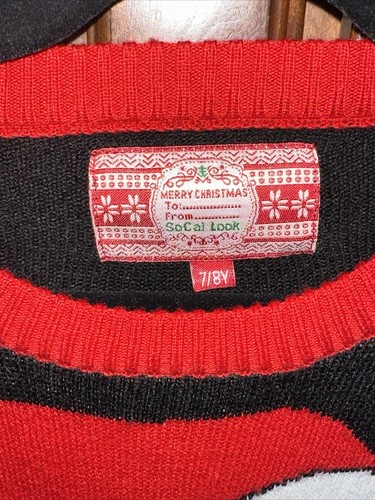 SOCAL LOOK Children Ugly Christmas Sweater Bah Hum Pug Pullover Black Sz. 7/8 - Picture 4 of 8