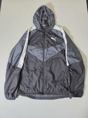Puma Jacket Mens Large Gray Colorblock Hooded Full Zip Windbreaker Running Gym
