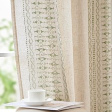 Boho Curtains for Bedroom Beige 50"W x 90"L Pack of 2 Boho Sage on Beige