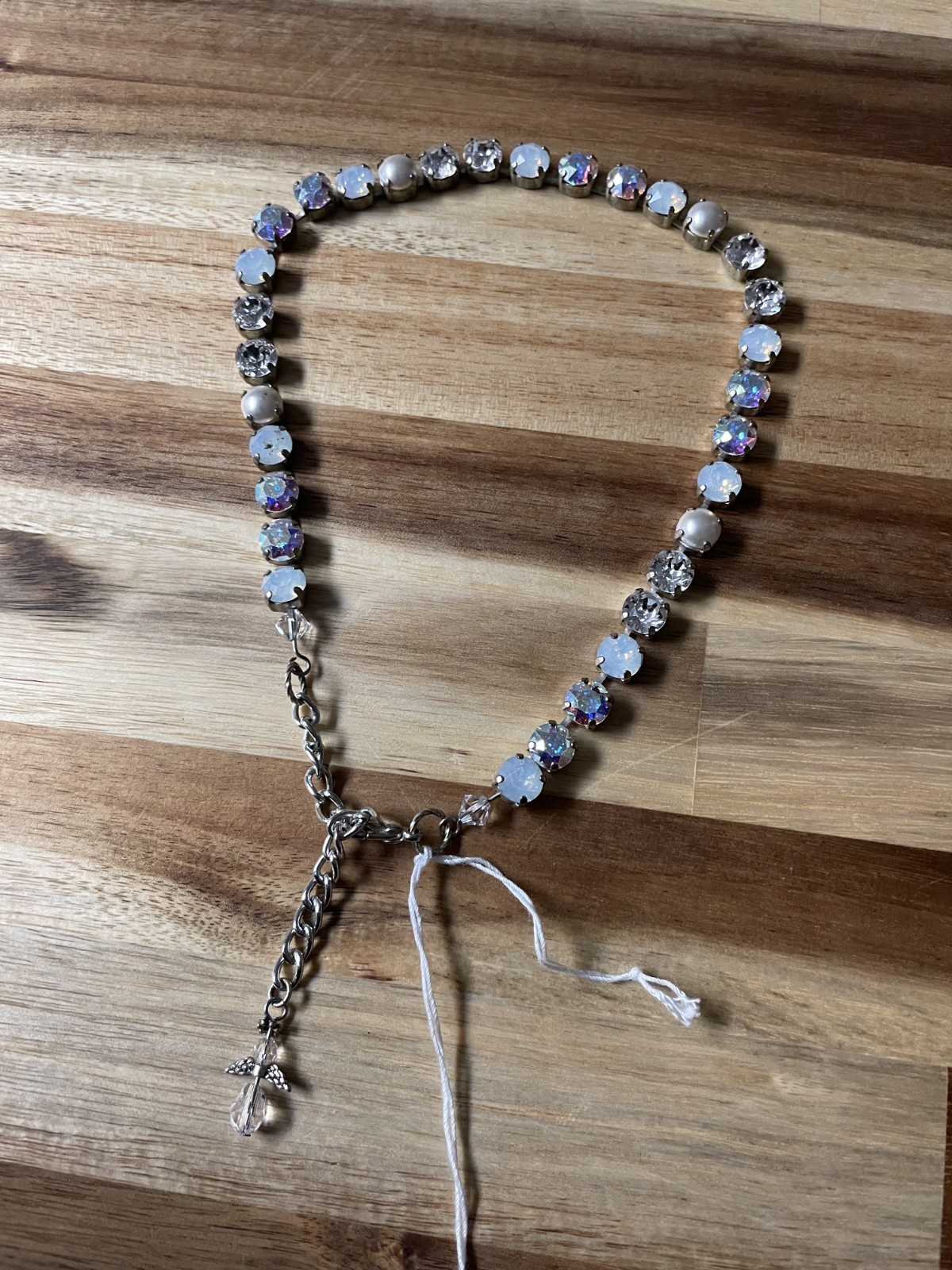 Clear Crystal Silver Pearl Statement Necklace - image 1