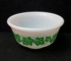 1950's Hazel Atlas Milk Glass MCM Small Serving Bowl Green Ivy Leaf Vintage 5"