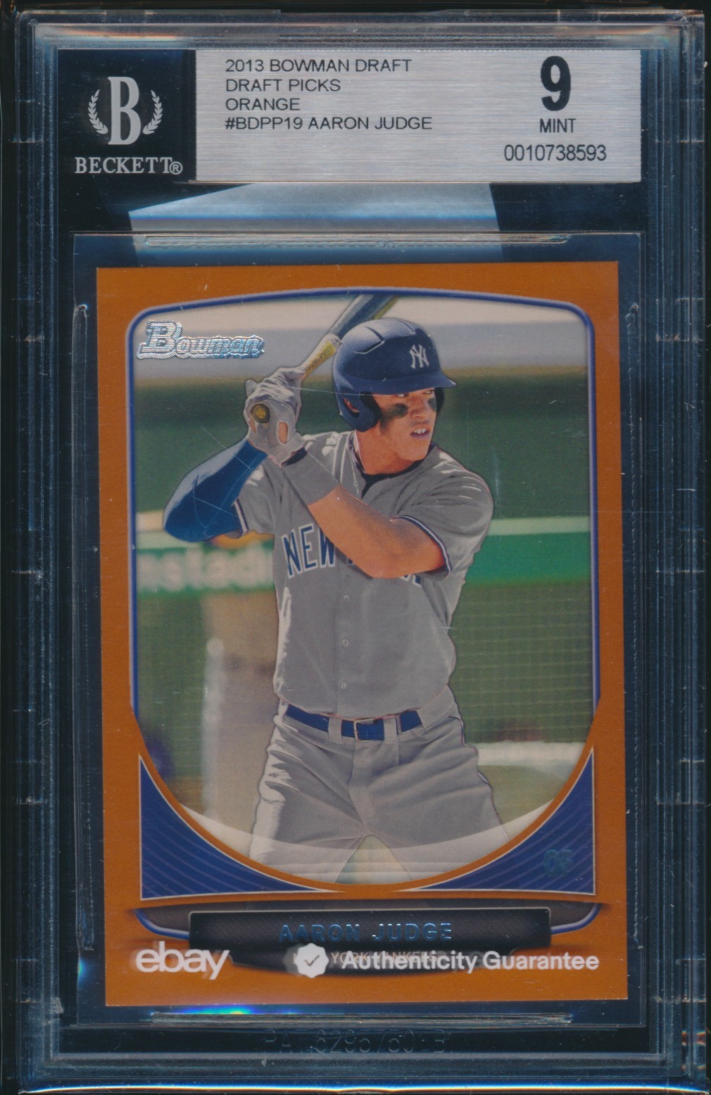 BGS 9 AARON JUDGE 2013 Bowman Draft Paper ORANGE Parallel/250 Rookie RC MINT