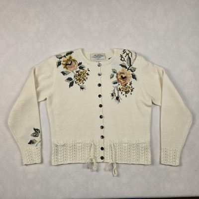 Vintage Susan Bristol Sweater Womens Small Petite Floral Embroidered Cardigan