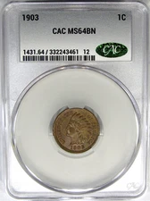 1903 1C CAC MS64BN INDIAN CENT ~ EXCELLENT CARTWHEEL & ORIG COLOR!