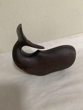Vintage Hand Carved Ironwood Whale Figurine MCM Nautical Coastal Decor Sculpture