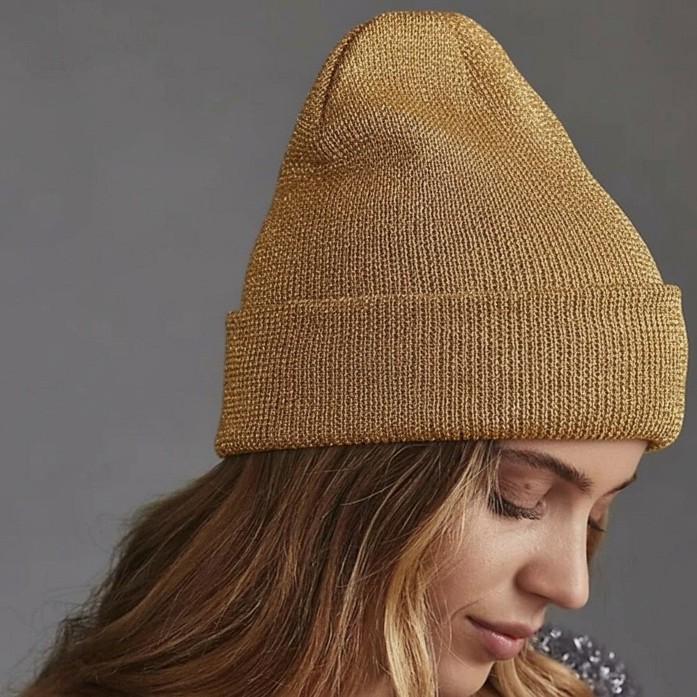 NWT New Anthropologie Sparkle Gold Beanie Hat