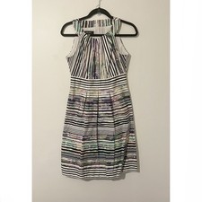 Nine West White Stripe Abstract Sleeveless Fitted Career Wear Short Dress Size 4