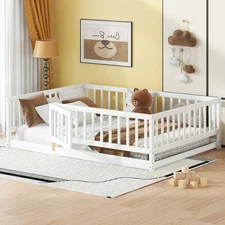 Full Size Floor Bed W Slats Montessori Floor Bed W Fence Door Kids