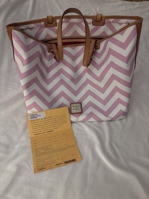 Dooney & Bourke Pink White Chevron Coated Leather Tote Shoulder Bag