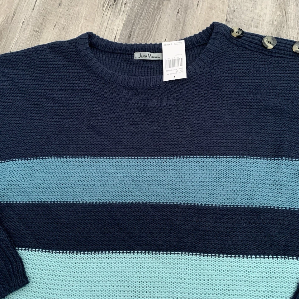 Suéter tejido Jason Maxwell para mujer talla grande 3X azul a rayas detalle de botones NUEVO Foto 3 de 4