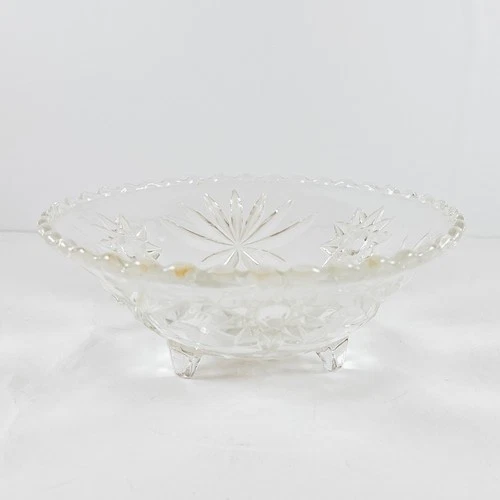 Vintage Anchor Hocking Early American Prescut Clear Glass Footed Bowl