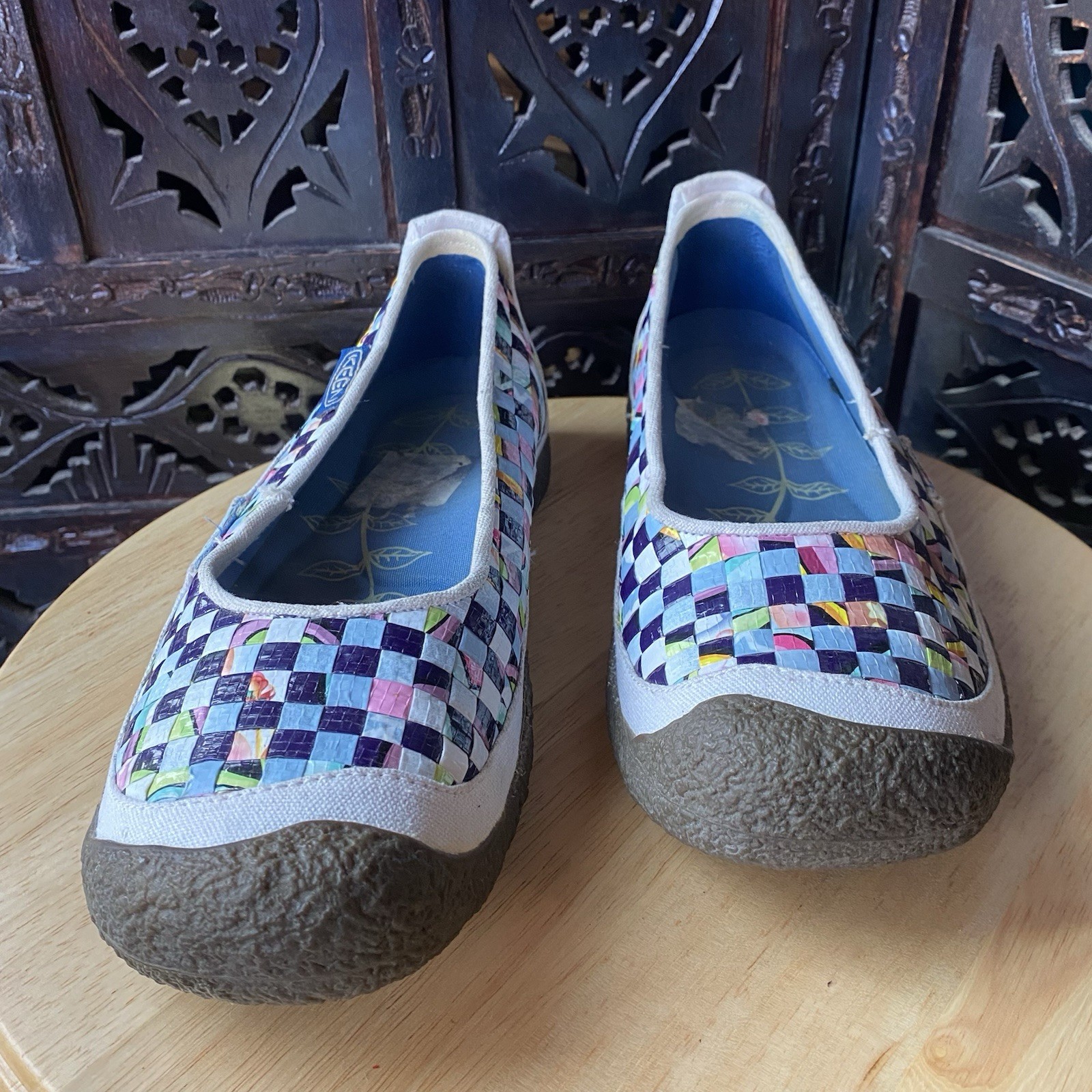 Scarpe Keen donna taglia 9 tessuto raccolta riso sacchetto colorato tessuto Mary Jane slip on