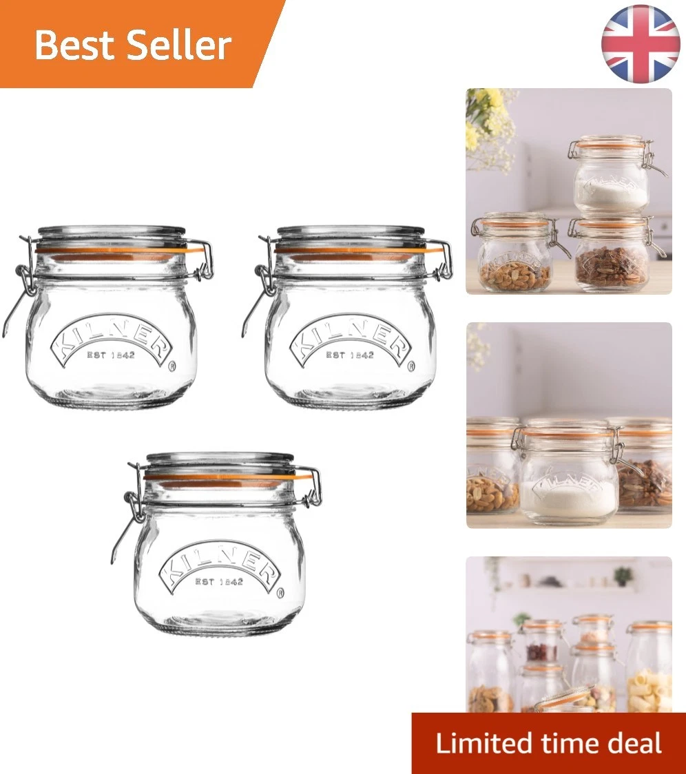 Durable 3 x 500ml Airtight Glass Storage Jars - Perfect for Pantry Organization