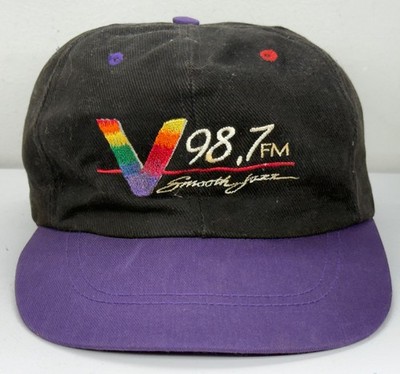 Vintage 98.7 FM Smooth Jazz V StrapBack Hat Black Purple Radio Retro Park Avenue