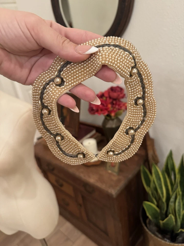 Vintage Beaded (Japan) And Handmade Crocheted Bib Collar Linen Blend 1940s -50s  - Image 3 of 4