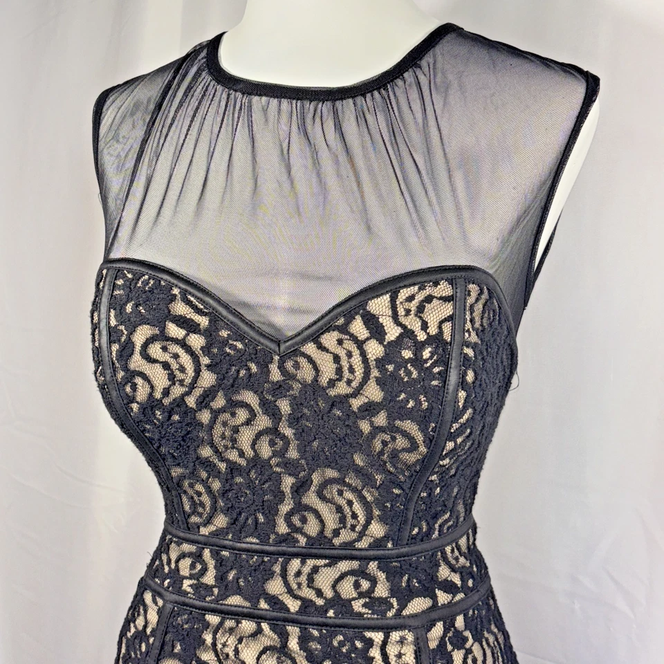 VTG 90s Black Lace Sheer Evening Gown Illusion Bodycon Whimsygoth Sm Mermaid Y2K - Image 4 of 4
