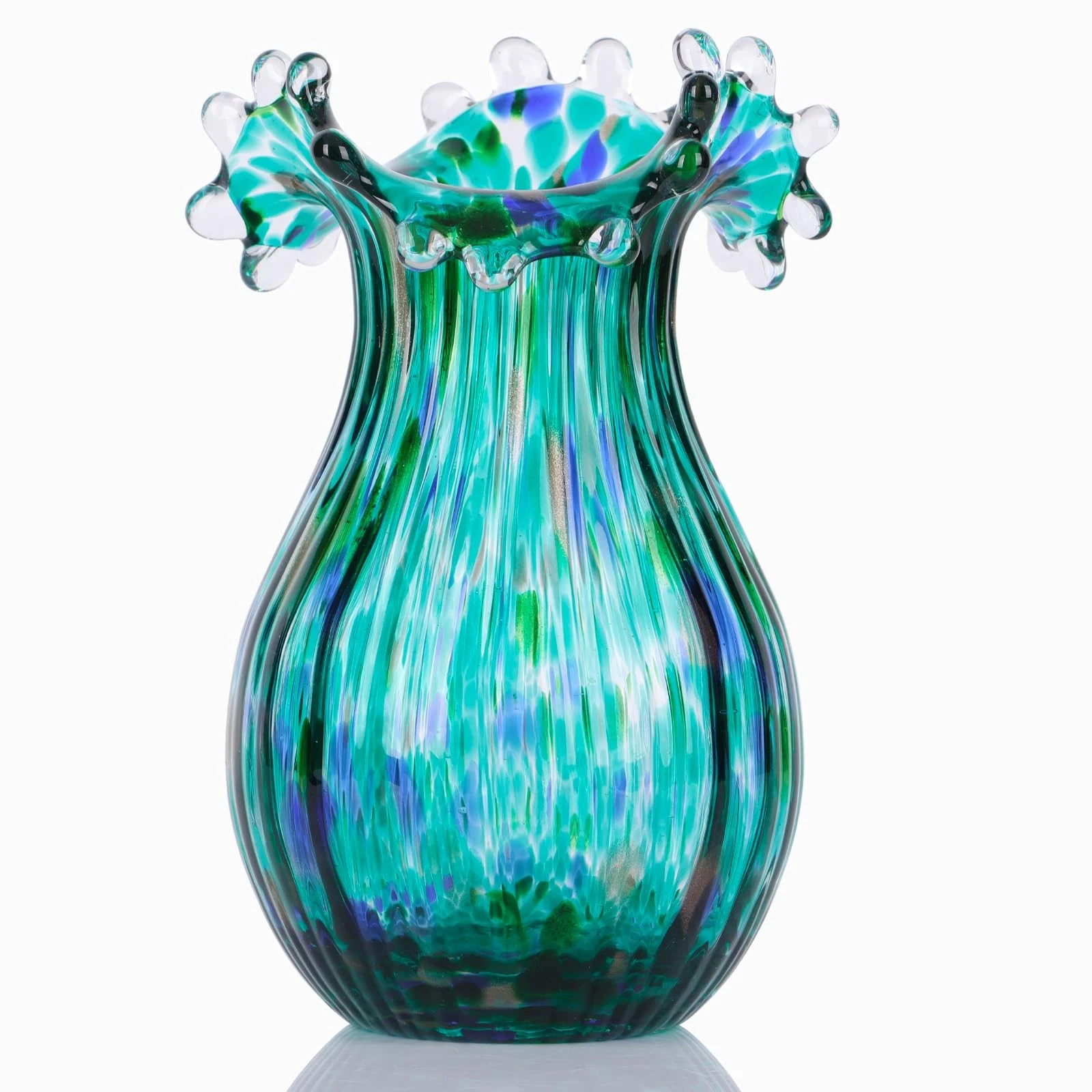 Hand Blown Green Glass vase, Decorative Wide Mouth Glass vase for Home Living...