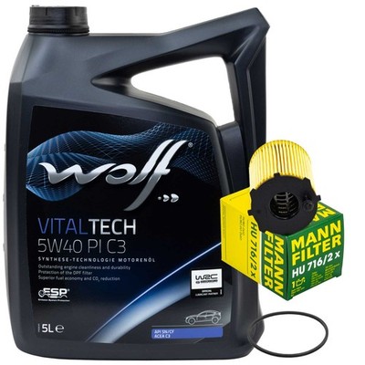 Motoröl Set Wolf Oil 5W40 5 Liter + Ölfilter für Citroen Jumpy Peugeot Toyota