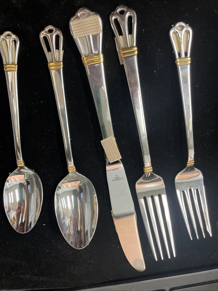 Gorham Chancellor Gold Modern Hollow 5pc place setting BRAND NEW - Image 3 of 4