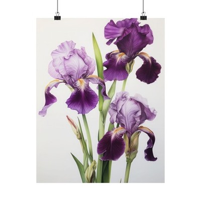 Purple Iris Flowers Poster, Purple Irises Flower Art Print, Floral Artwork 17