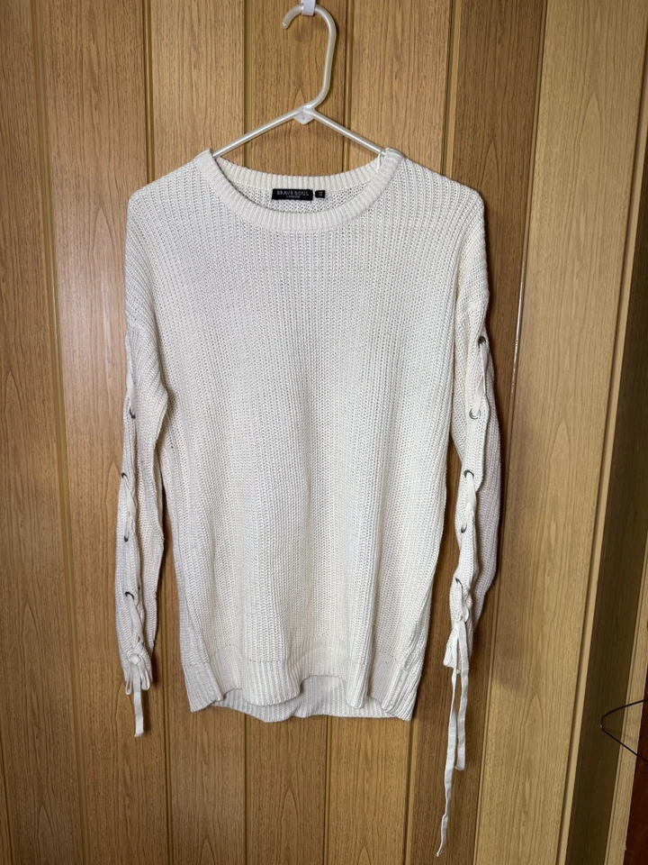 Brave Soul London Jersey Cuello Redondo Marfil Manga Larga Foto 2 de 4