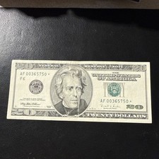 1996 $20 Star*  Note Low Serial Number  AF 00365750 *