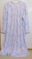 NWT MISS ELAINE LONG SLEEVE, LONG NIGHTGOWN- 3X-BLUE/PINK-CUDDLEKNIT-SOFT WARM