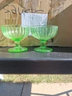 VTG 2 Sherbet Dessert Cups Green Depression Uranium Glass