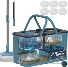 Spin Mop and Bucket,Mop Bucket with Separates Dirty Clean Water,4-Chamber Mop