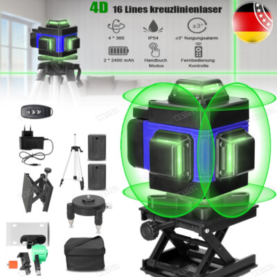 4D 16 Line Laser Level Wasserwaage Kreuzlinienlaser Mit Stativ Zwei Batterienmit