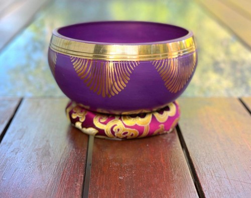 Purple Flower Of Life Genuine Nepalese Singing Bowl Made In Nepal F4 Note Chakra - Picture 7 of 7