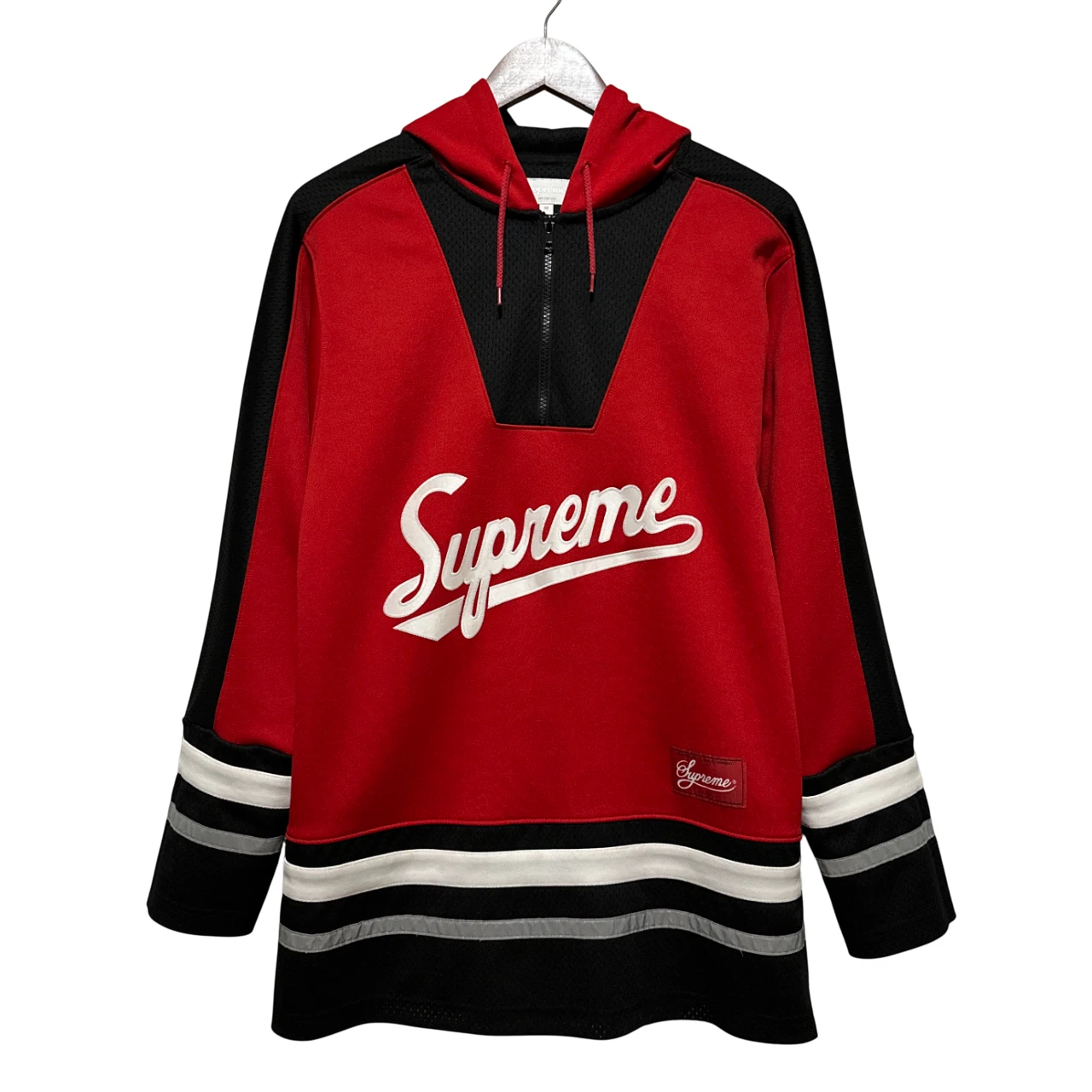 Sweat à capuche de hockey réfléchissant logo Supreme Script 3M FW16   Hommes, Rouge/noir/blanc, M