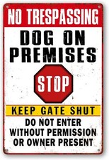 Beware Of Dog Signs For Fence No Trespassing On Premises 8x12 inches, Red