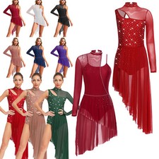 Women Shiny Lyrical Contemporary Ballet Dress Ice Skating Costume Chiffon Costum