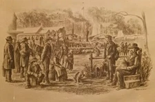 1930s Etching C.R. Miner Waiting For The Train Framed Wall Decor Primitive